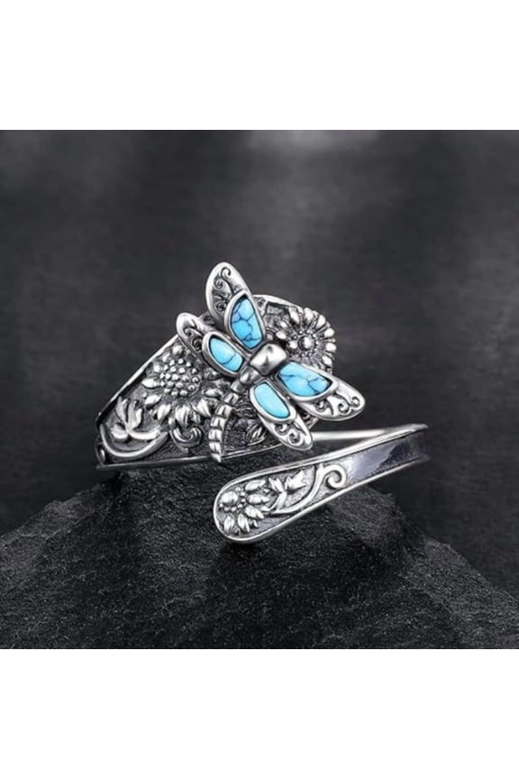 Bohemian Green Dragonfly Sunflower Encrusted Ring