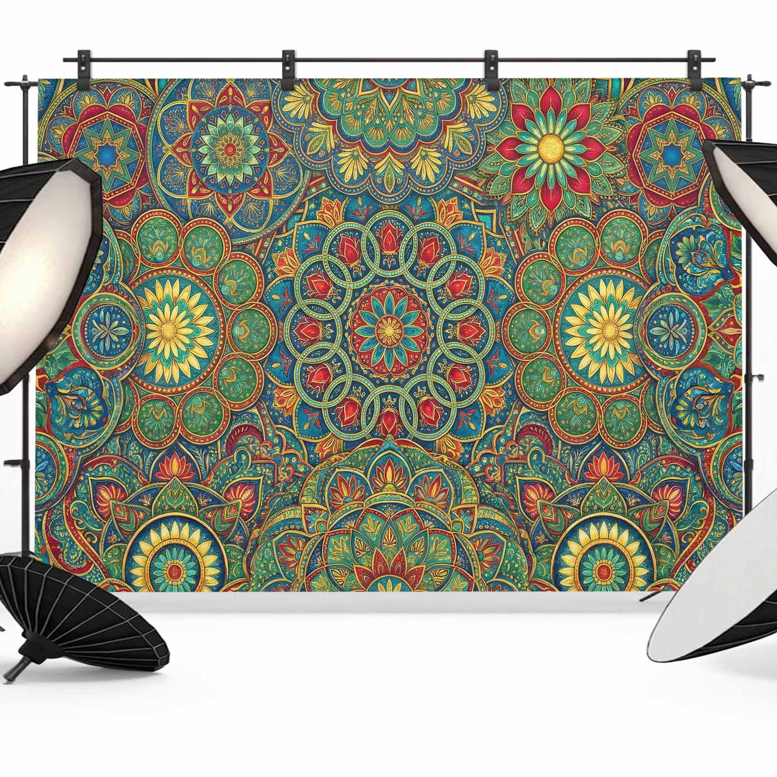 Bohemian Green Floral Backdrop for Photography, Boho Tribal Ethnic ...