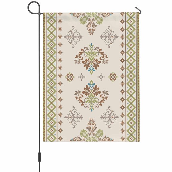 Bohemian Green Flower House Flags For Outdoor, Boho Vintage Tribal Abstract Beige Floral Small Double Side Yard Flags Weather Proof House Decor for Lawn Outside Holiday 28 x 40 Inches