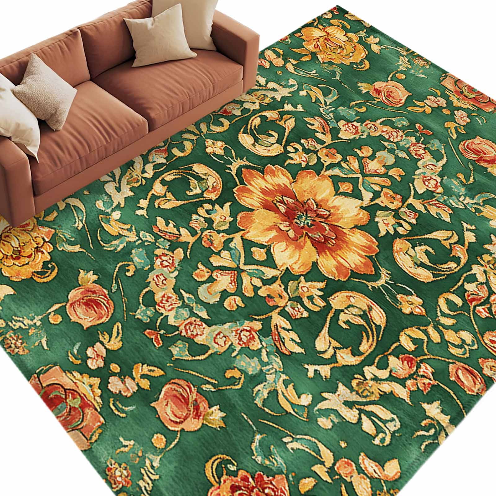 Bohemian Green Flower Pattern Area Rug 6x9ft Vintage Tribal Ethnic Red ...