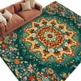 thumbnail image 1 of Bohemian Green Flower Pattern Washable Area Rug 6 x 9 ft Vintage Boho Tribal Orange Floral Leaf , Soft Non Slip Rugs Stain Repellent Indoor Felt Carpet for Living Dining Room Bedroom Home Office, 1 of 9