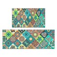 thumbnail image 1 of Bohemian Green Geometric Design Kitchen Rugs and Mats Sets Of 2, Funny Kitchen Decoration Rubber Backing Non-Slip Absorbent Mats for Sink Waterproof Runner Rug for Laundry Room 17x30+17x48inch, 1 of 7