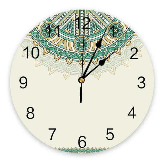 Bohemian Green Mandala 3D Wall Clock Modern Design Brief Living Room Decoration Kitchen Clock Art Wall Watch Home Decor(10 Inch)