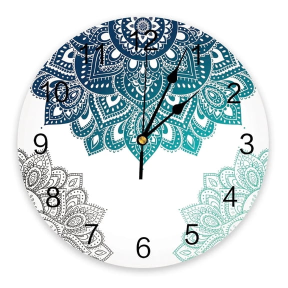 Bohemian Green Mandala 3D Wall Clock Modern Design Brief Living Room Decoration Kitchen Clock Art Wall Watch Home Decor（14 Inch）