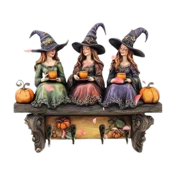 Bohemian Halloween Witch Wooden Wall Hanging Home Entryway Ornament Key Holder