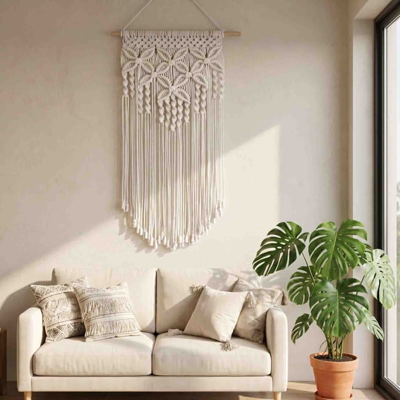Bohemian Hand Woven Tassel Tapestry, Cotton Rope Fringe Wall Hanging Decor Living Room Wedding Backdrops Indoor Party Background Wall Ornament