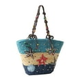 thumbnail image 1 of Bohemian Hand-embroidered Starfish Straw Bag Beaded Woven Handbag for Party Blue, 1 of 9