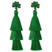 GHSOHS Bohemian Handmade Braid Carnival Tassel Earrings for Women Green Leaf Ribbon Long Drop Dangle Earrings Party Jewelry Gift