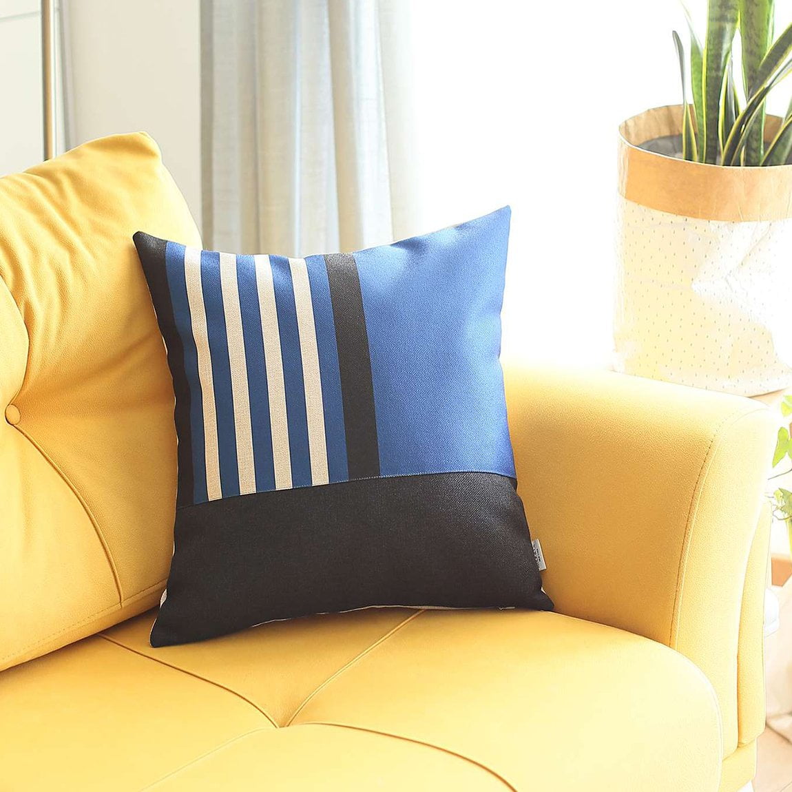 Boho-Chic Blue & Black Geometric Jacquard 18" Throw Pillow