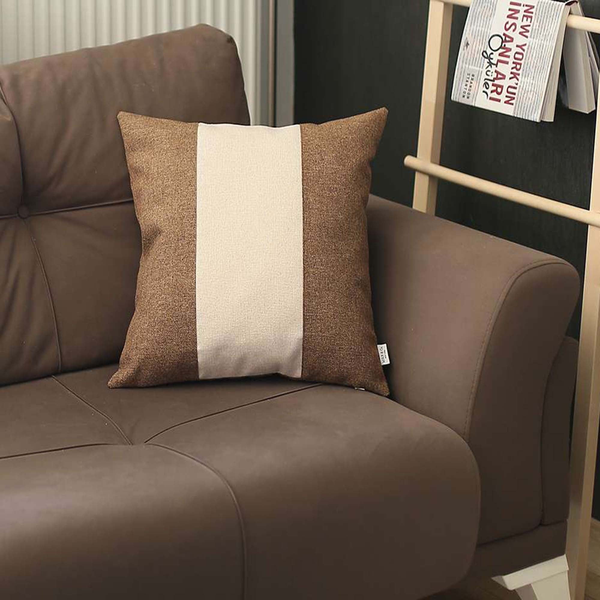 Handmade Brown and Ivory Jacquard Square Throw Pillow