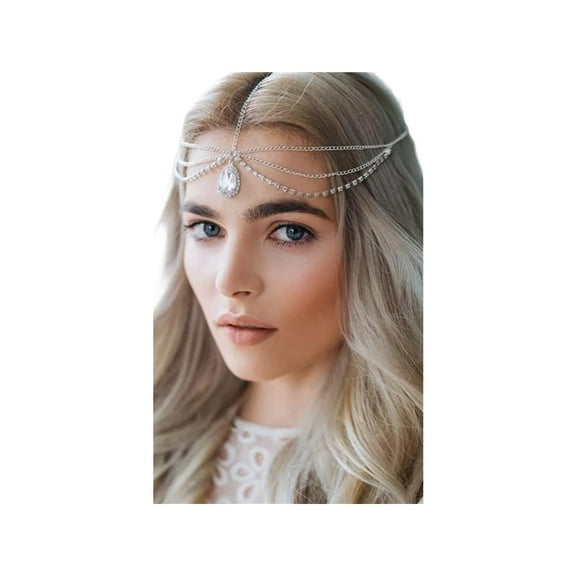 Bohemian Head Chain Crystal Teardrop Forehead Chain Rhinestone Headpiece Wedding Prom Party Festival Hair Jewelry for Women and Girls (Gold)