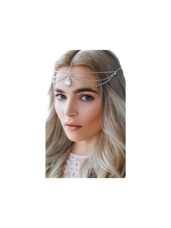 Bohemian Head Chain Crystal Teardrop Forehead Chain Rhinestone Headpiece Wedding Prom Party Festival Hair Jewelry for Women and Girls (Gold)