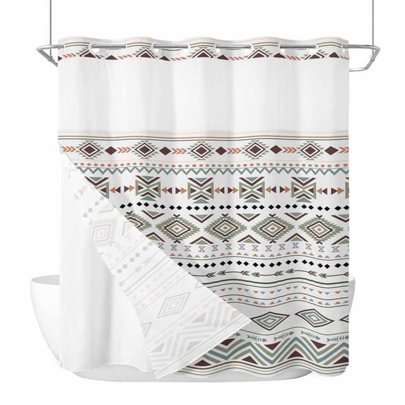 Bohemian No Hook Shower Curtain and Snap in Liner Set, Green Orange ...