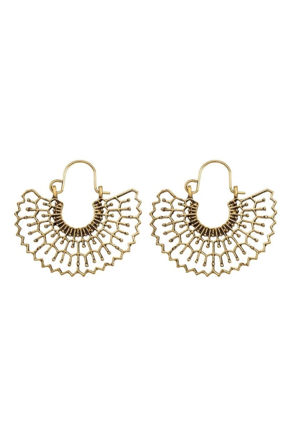 Bohemian Hoop Earrings Arched Shape Antique Gold 38Mm Flower 29X40.5X2Mm P354