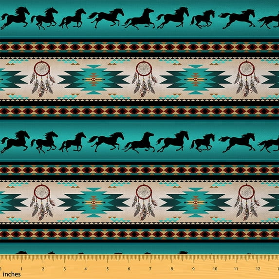Bohemian Horses Fabric By The Yard,Vintage Dreamcatcher Exochic Upholstery Fabric,Boho Animals Geometric Indoor Outdoor Fabric,Victorian Baroque Decorative Fabric,Green Black,5 Yards