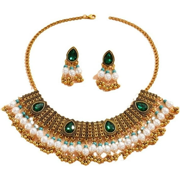 Bohemian Indian Bride Wedding Jewellery Set for Women Traditional Oxidized Ethnic Style Necklace Dangle Earring Tassel Beaded Cubic Zirconia Choker Tribal Bollywood Jhumka Jewelry Gift