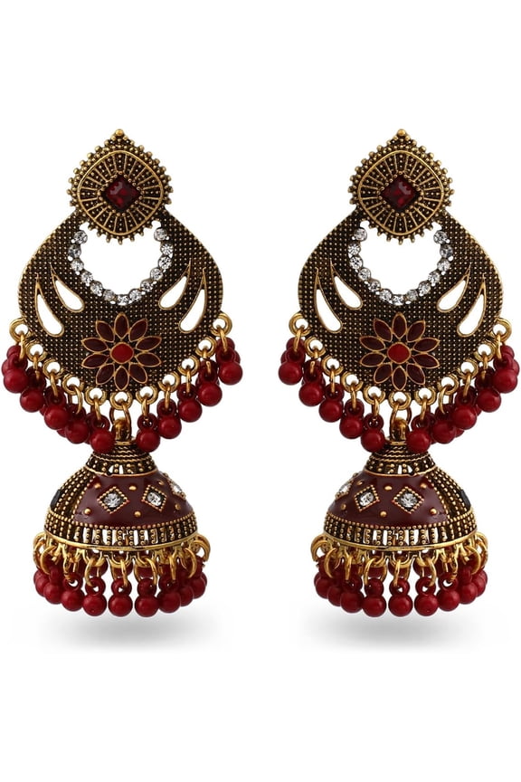 Bohemian Indian Dangle Earrings for Women Turquoise Antique Silver Gold Bell Chandelier Earrings Beaded Crystal Jhumka Jhumki Lotus Mexico Tassel Studs Traditional Jewelry