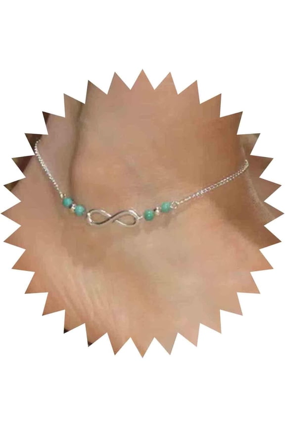 Bohemian Infinity Turquoise Anklets Silver Figure Eight Infinity Ankle Bracelet Eternal Anklets Chain Bracelets Turquoise Ankle Chain Friendship Foot Chain Jewelry for Women