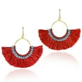thumbnail image 1 of Bohemian Inspired Fan Shaped Red Tassels on Brass Dangle Earrings for Female Adult, 1 of 4