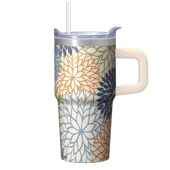 Bohemian Insulated Tumbler 20oz with Handle, Stainless Steel Travel Mug for Hot & Cold Drinks, Leak-Proof, Includes Straw, Gift