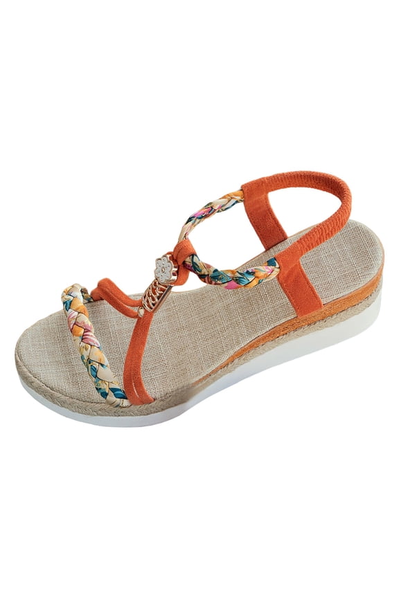 Open Toe Wedge Sandals Women Orthopedic Support Beaded Bohemian Beach Shoes