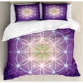 thumbnail image 1 of Bohemian King Size Duvet Cover Set, Interlace Circles Sign of Cosmos Harmony Folk Hidden Abstract Motif, Decorative 3 Piece Bedding Set with 2 Pillow Shams, Dark Purple Blue Yellow, by Ambesonne, 1 of 3