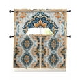 thumbnail image 1 of Bohemian Kitchen Curtains Swag Valance and Tier Curtains Set 24 Inch Length, Boho Blue Flower Pattern Abstract Tribal Rod Pocket Drape Panels Pair Swag Curtain for Bathroom/Cafe/Window, 1 of 6