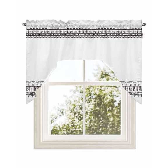 Bohemian, Kitchen Curtains Swag Valance for Windows/Bathroom/Cafe, Ethnic Black Tribal Unique Chic Boho Rod Pocket Drape Panel Swag Curtains Valance for Bedroom/Living Room 56"x36"