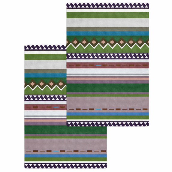 Bohemian Kitchen Dish Towels for Drying Dishes Set of 2, Boho Modern Abstract Minimalist Paisley Green Waffle Weave Microfiber Hand Tea Bathroom Towels Quick Dry & Absorbent Towel 15.7x23.6