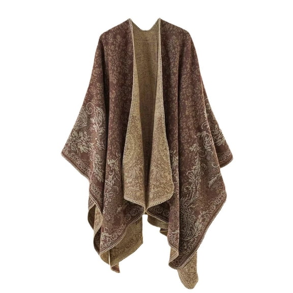 Bohemian Knit Poncho Shawl, Ethnic Print Cape for Women Travel Photography,160*135cm,24