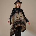 thumbnail image 1 of Bohemian Knit Poncho Shawl, Ethnic Print Cape for Women Travel Photography,160*135cm,43, 1 of 54