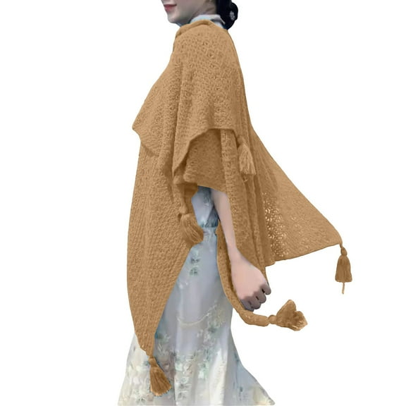 Bohemian Knitted Tassel Shawl Wrap Women’s Ethnic Style Open Front Slit Detail Lightweight Cover Up