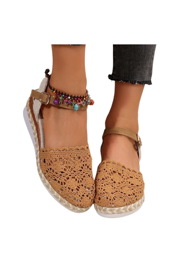 Bohemian Lace Sandals, Women Wedge Sandals 2026,Fashion Closed Toe Walk Footwear Breathable Summer Lady Dress Dance Party Casual Shoe Slip-On Soft Cushion Espadrilles Platform Slide, Brown 7