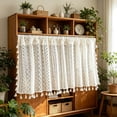 thumbnail image 1 of Bohemian Lace Tier Curtain, Polyester Semi Sheer Drape, Tassel Kitchen Cabinet Decor, Light Filtering Window Panel for Home Cafe Indoor Decoration, 1 of 6