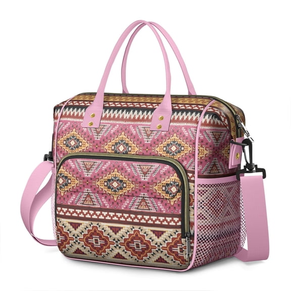 Bohemian Large Lunch Box for Women, Leakproof Lunch Tote with Nordic Style Patterns, Insulated Dual Compartment Cooler for Work, Picnic, Travel Snacks