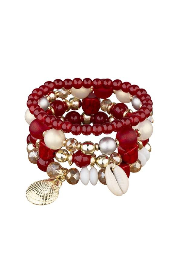 Bohemian Layer Bracelet Set Elastic Beaded String Jewelry for Everyday Style and Layering Trend,6 cm,Red