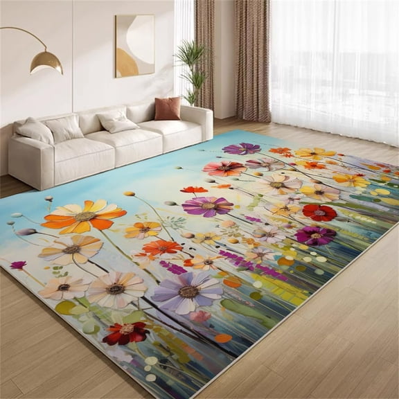 Bohemian Leaf Floral Area Rugs, Tropical Plant Carpet, Washable Non Slip Low Pile Soft Rug for Bedroom Living Room Decor Mat 2ftx3ft