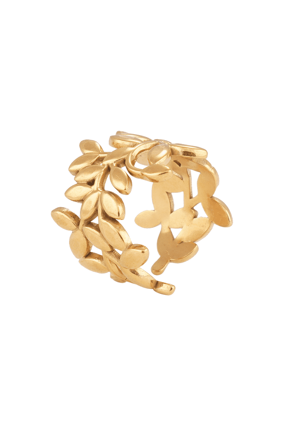 Bohemian Leaf Rings for Women, Stainless Steel Gold Tone Open Adjustable Finger Rings, Magic Talisman Meditation Nature-Inspired Statement Jewelry