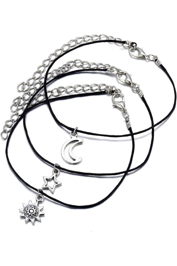 Bohemian Leather Anklet Sun Star Moon Foot Chain 3 Pcs Beach Wedding Jewelry Boho Ankle Bracelet for Women