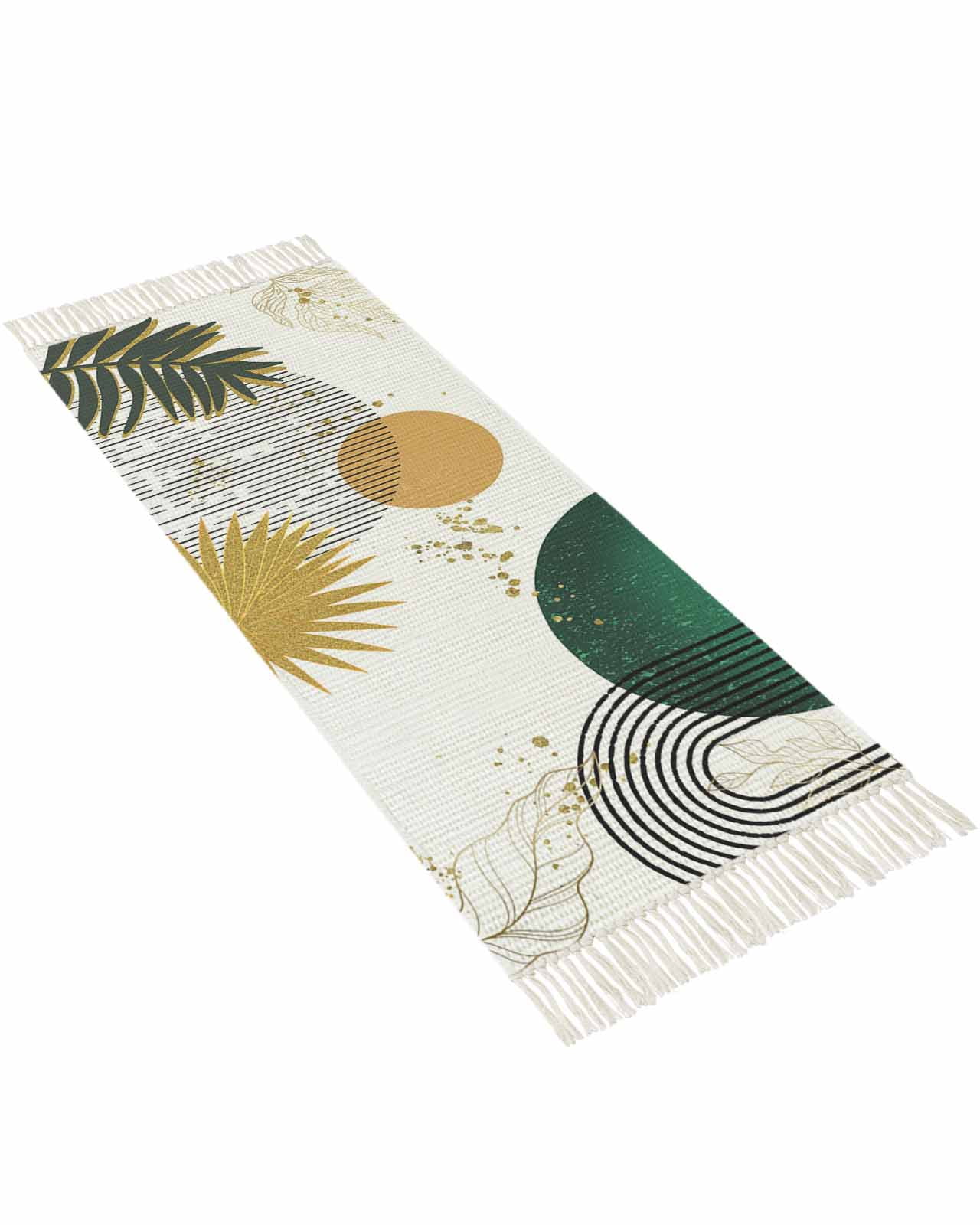Bohemian Leaves Bathroom Runner Rug 2'x5'Washable Woven Area Rug, Boho ...