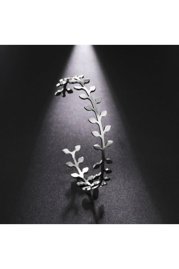 Bohemian Leaves Cuff Bracelet Women 14K Yellow Gold Adjustable Open Bangle Fashion Jewelry Valentine's Day Gift