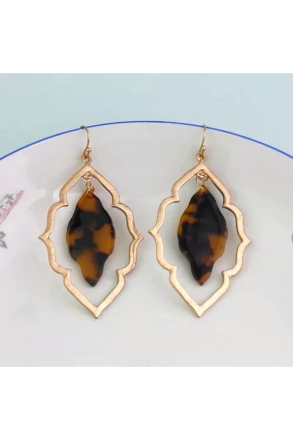 Bohemian Leopard Tortoise Shell Acrylic Floral Drop Women Statement Earrings