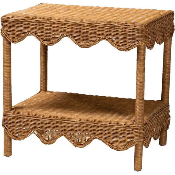 Bohemian Light Honey Scalloped Rattan Side Table