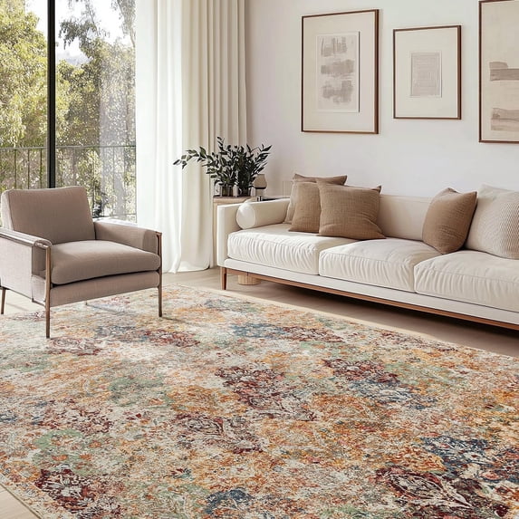 Bohemian Lightweight Area Rug 5x7, Waterproof Non Slip Carpet for Kitchen/Living Room/Dorm .Washable Vintage Floor Mat with Stain & Pet Hair Resistance