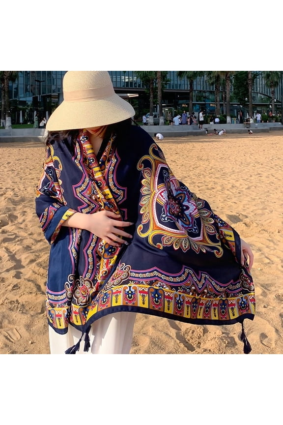 Bohemian Lightweight Cotton-Linen Scarf Wrap, Summer Beach Sun Shawl,180*90cm,14