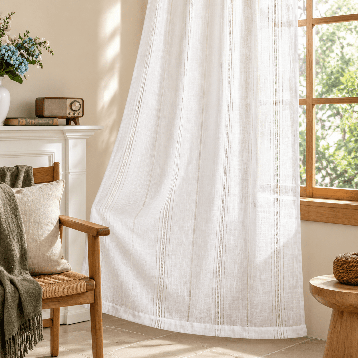 Bohemian Living Room White Curtasemi Sheers Long Drapes Light Filtering ...