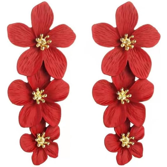 Bohemian Long Double Daisy Flower Drop Dangle Earrings Matte Floral Petal Layered Tiered for Women Summer Wedding Jewelry