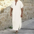 thumbnail image 1 of Bohemian Loose Mens Maxi Kaftan, Split Hem Pocket Linen Long Robe, Soft Breathable Fabric for Resort Wear, Travel and Home Casual Outfits White XL, 1 of 7