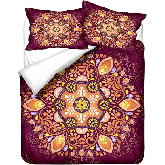Bohemian Lotus Flower Mandala Duvet Cover Set,Bedding Set for Kids and Adult, Home Decor,Twin Size