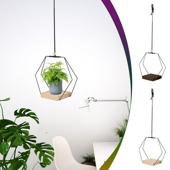 Bohemian Macram茅 Plant Hanger 12" Indoor Outdoor Ceiling Planter Basket Titanium Steel Cotton Rope 15lb Capacity Wooden Base Adjustable 20-31.5" Multi-Purpose Home Decor for Living Room Patio 1 Pack